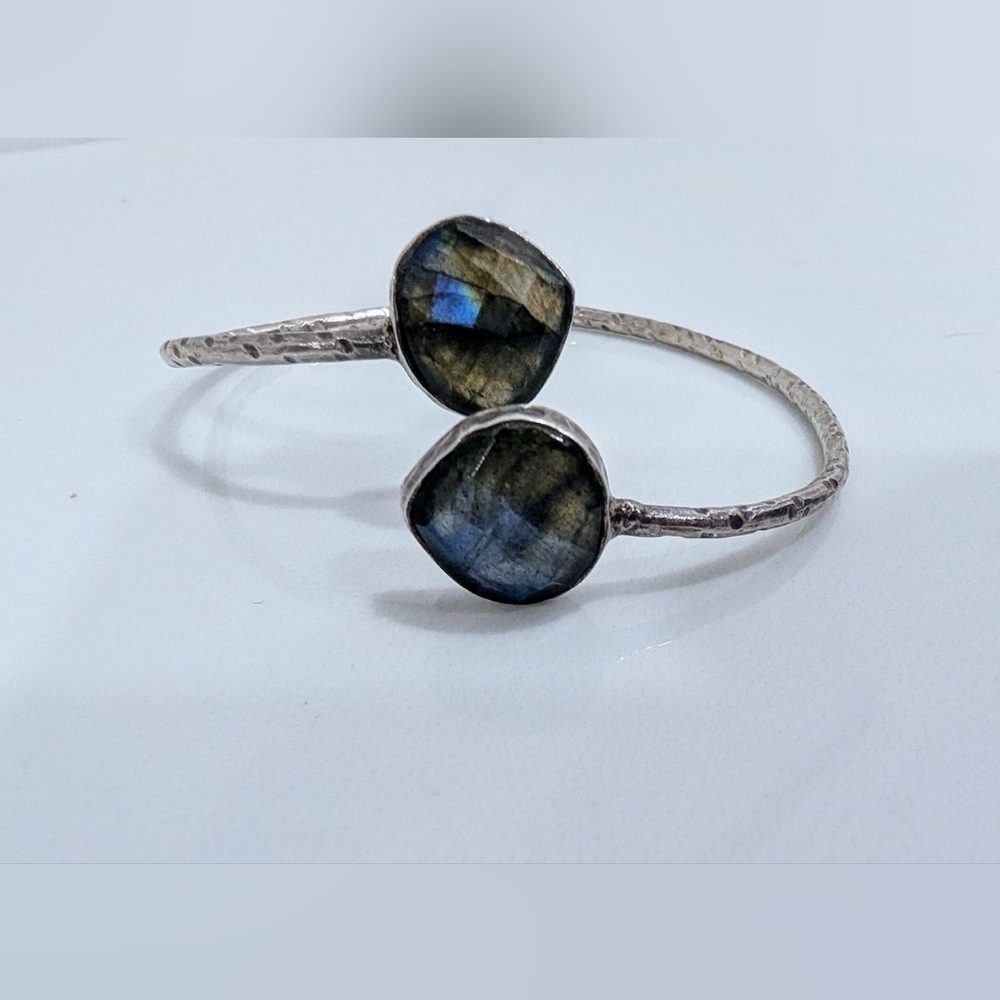 Silver Labradorite Adjustable Bangle Bracelet